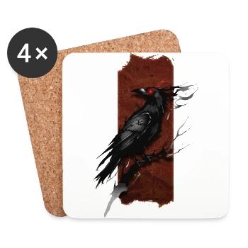 Crimson Gaze: Raven with Red Eyes - Coasters (set of 4) - white - Front