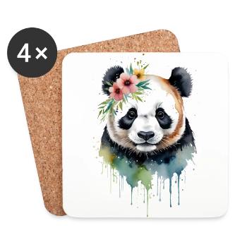 Aquarelle Panda Entouré De Fleurs - Dessous de verre (lot de 4) - blanc - Devant