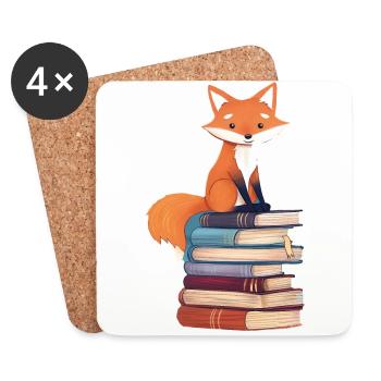 Fuchs auf Bücherstapel - Untersetzer (4er-Set) - Weiß - Vorne