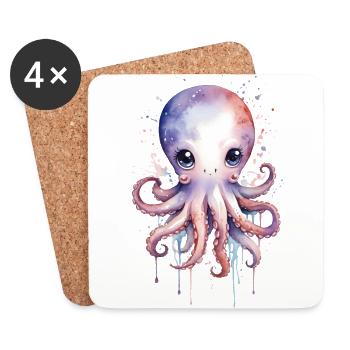Kawaii Aquarell Oktopus - Entzückendes Meerestier - Untersetzer (4er-Set) - Weiß - Vorne