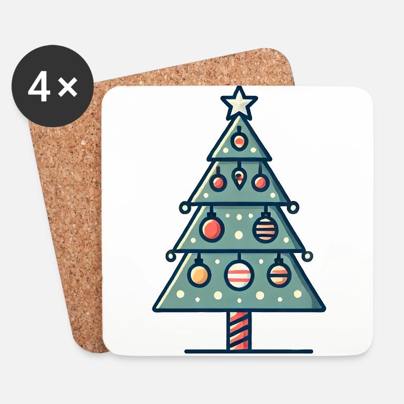 Tannenbaum geschmückt - Untersetzer (4er-Set) - Weiß