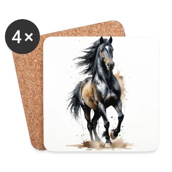Dashing Black Stallion - Watercolor - Coasters (set of 4) - white - Front