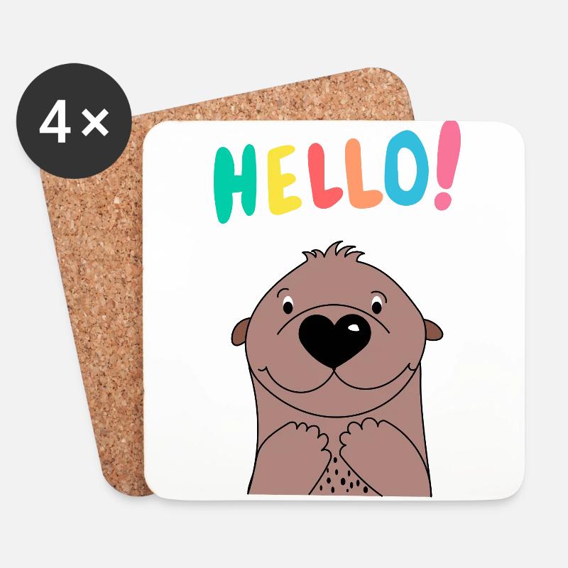Süßer Otter sagt Hello - Babykleidung - Geschenk - Untersetzer (4er-Set) - Weiß