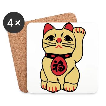 maneki neko - Winkende Glückskatze - Untersetzer (4er-Set) - Weiß - Vorne