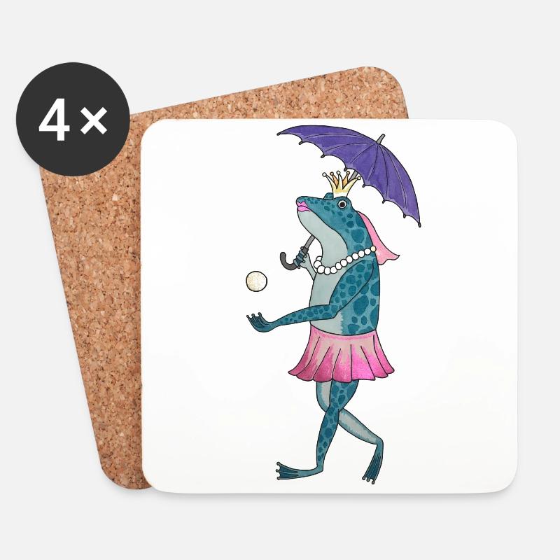 Frosch Prinzessin mit Schirm und Goldkugel - Untersetzer (4er-Set) - Weiß