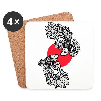Koi Carp Japanese Art Fish Yin Yang - Coasters (set of 4) - white - Front