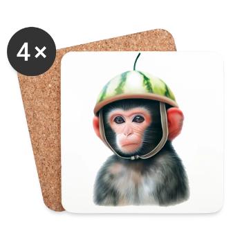Affe mit Wassermelone - Untersetzer (4er-Set) - Weiß - Vorne