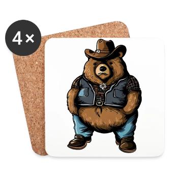Fat Cowboy Bear - Coasters (set of 4) - white - Front