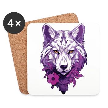 Loup #3 - Dessous de verre (lot de 4) - blanc - Devant
