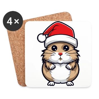 Hamster Weihnachten Tier Porträt Xmas - Untersetzer (4er-Set) - Weiß - Vorne