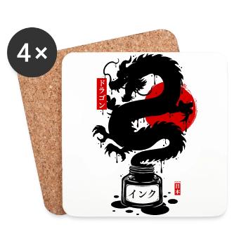 Encre dragon japonais noir - Dessous de verre (lot de 4) - blanc - Devant