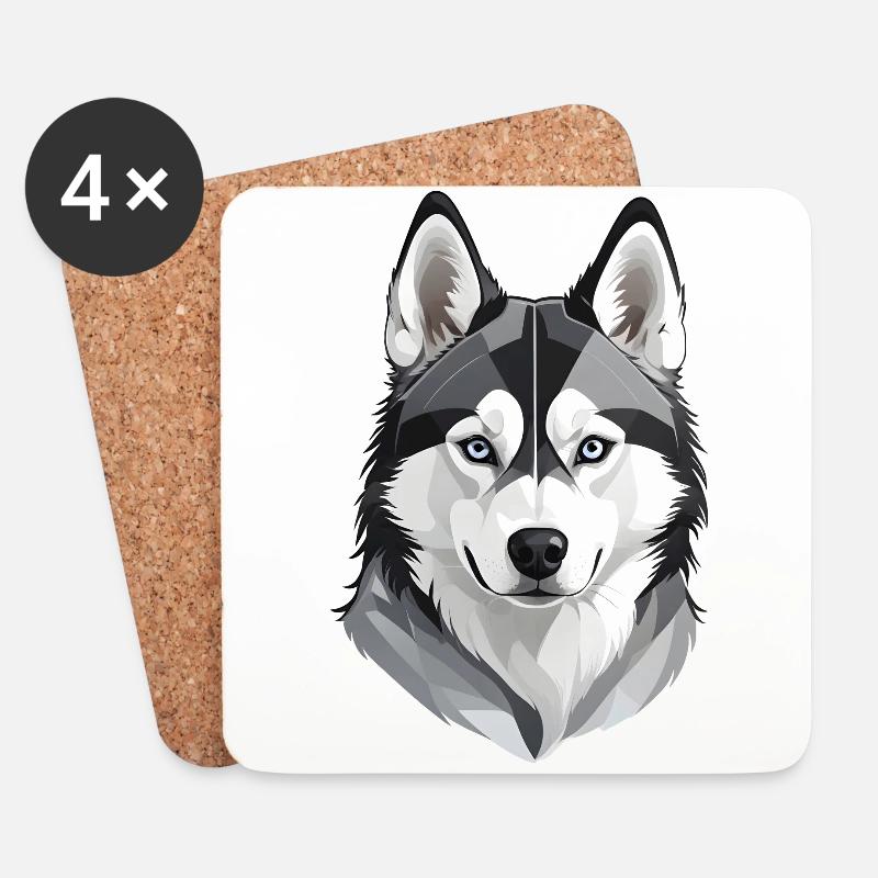 Niedlicher Husky-Kopf - Untersetzer (4er-Set) - Weiß