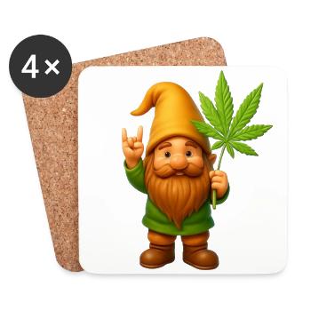 Rock on Zwerg mit Hanfblatt - Cannabis - Weed - Untersetzer (4er-Set) - Weiß - Vorne