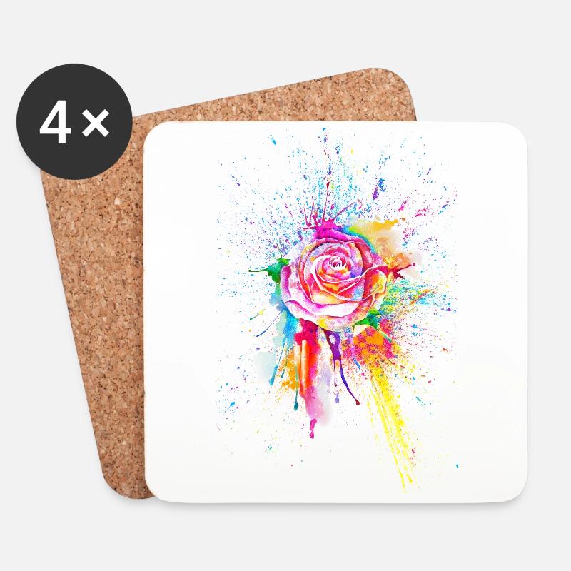 Rose Blume Flower Color Splash - Untersetzer (4er-Set) - Weiß