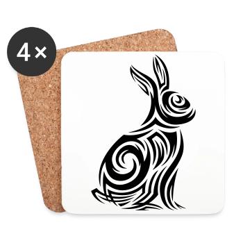 Tatouage tribal de lapin - Dessous de verre (lot de 4) - blanc - Devant