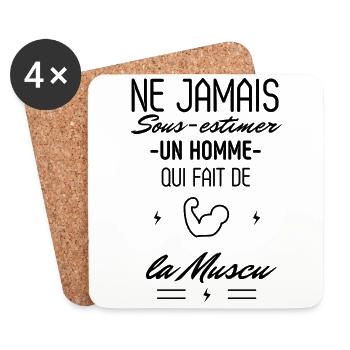 Ne jamais Sous estimer un Homme Muscu musculation - Dessous de verre (lot de 4) - blanc - Devant