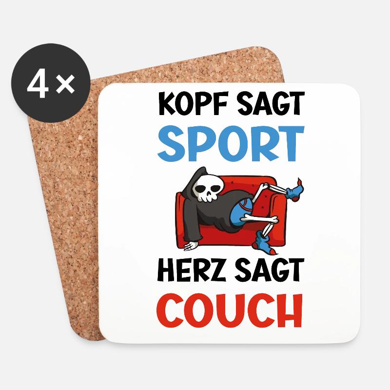 Kopf sagt Sport, Herz sagt Couch - Untersetzer (4er-Set) - Weiß