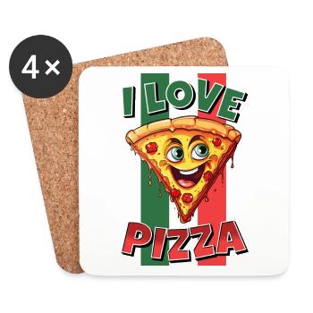 J’aime la pizza tranche de visage rit pizzeria - Dessous de verre (lot de 4) - blanc - Devant