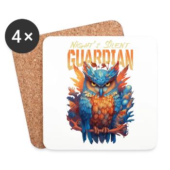 Owl Bird Guardian Night Nature Mystical Colorful Art - Coasters (set of 4) - white - Front