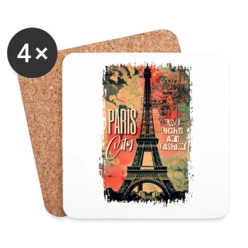 Paris France City Skyline Eiffel Tower Vintage - Coasters (set of 4) - white - Front