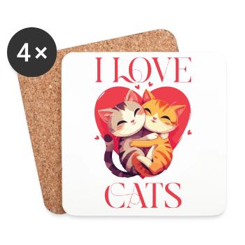 Katzen I Love Cats Liebe Umarmung Kuscheln Herz - Untersetzer (4er-Set) - Weiß - Vorne