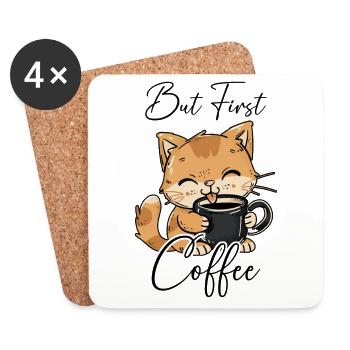 Katze Kaffee But First Coffee Morgenmuffel Lustig - Untersetzer (4er-Set) - Weiß - Vorne