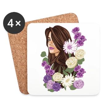 VIOLET Femme Illustration Fleurs Violettes Et Blanches - Dessous de verre (lot de 4) - blanc - Devant