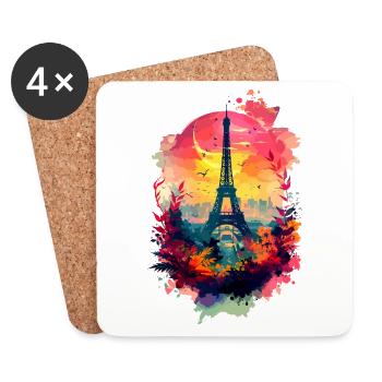 Paris Eiffelturm Frankreich Stadt Skyline Bunt - Untersetzer (4er-Set) - Weiß - Vorne
