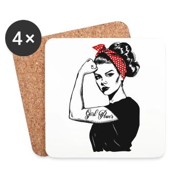 Girl Power Frauenpower Grl Pwr Frau Mädchen Retro - Untersetzer (4er-Set) - Weiß - Vorne