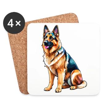 Deutscher Schäferhund Wasserfarben - Untersetzer (4er-Set) - Weiß - Vorne