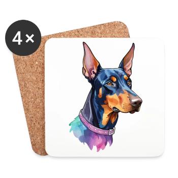 Doberman Watercolors - Coasters (set of 4) - white - Front