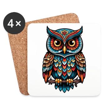Eule Neo Traditional - Untersetzer (4er-Set) - Weiß - Vorne