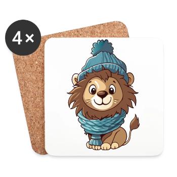 Cute lion with scarf and bobble hat. - Coasters (set of 4) - white - Front