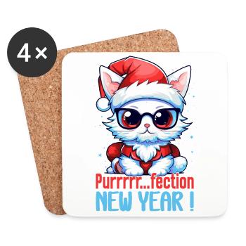 Fluffy white Mrrrrr... Perfect kitten, New Year - Coasters (set of 4) - white - Front