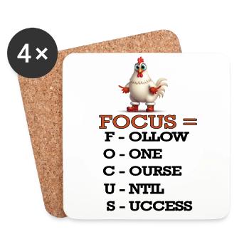 Citation de poulet motivante, concentration et succès, plaisir - Dessous de verre (lot de 4) - blanc - Devant