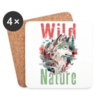 Wolf Wolf's Head Forest Nature Mountains Wilderness Colorful - Coasters (set of 4) - white - Front