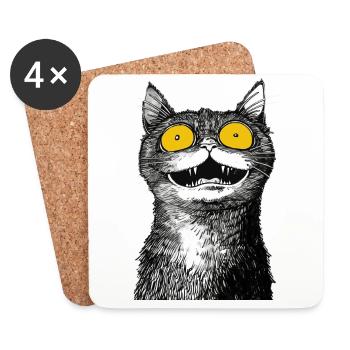 Chat rhinocéros noir et blanc - Dessous de verre (lot de 4) - blanc - Devant