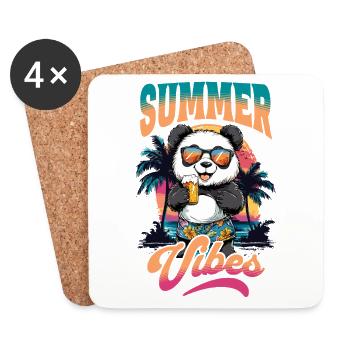 Été, Panda, Ours, Bière, Plage, Mer, Palmiers, Fête - Dessous de verre (lot de 4) - blanc - Devant