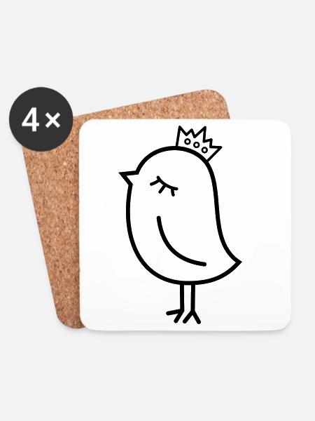 Spatz mit Krone – Niedlicher Vogel Cartoon Motiv - Untersetzer (4er-Set) - Weiß