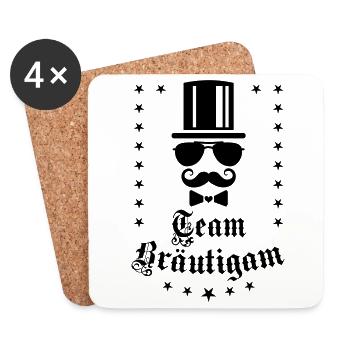47 Team Bräutigam JGA Zylinder Hut Bart - Untersetzer (4er-Set) - Weiß - Vorne