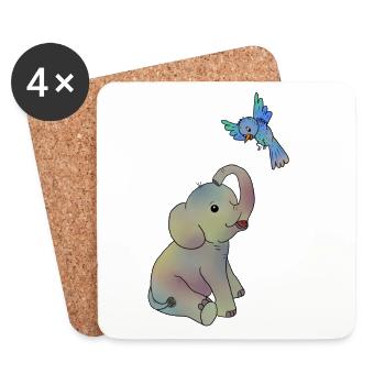 Elefant und blauer Vogel - Untersetzer (4er-Set) - Weiß - Vorne