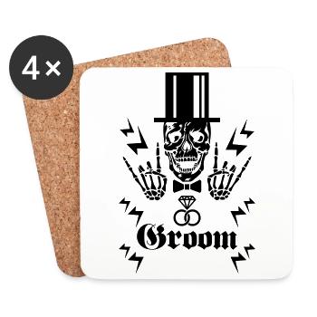 68 Skull Groom Cylinder Game Over JGA Party Team - Untersetzer (4er-Set) - Weiß - Vorne