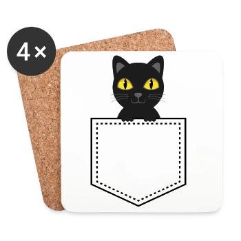 Chat noir animal de poche - Dessous de verre (lot de 4) - blanc - Devant