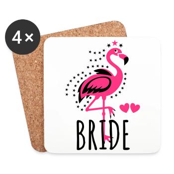 102 JGA BRIDE Flamingo Sterne Braut Herzen - Untersetzer (4er-Set) - Weiß - Vorne