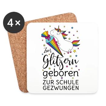 Inscription scolaire : licorne à école née à paillettes - Dessous de verre (lot de 4) - blanc - Devant