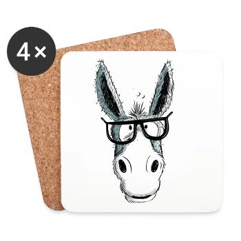 Lustiger Grauer Nerd Esel Mit Brille I Comic - Untersetzer (4er-Set) - Weiß - Vorne