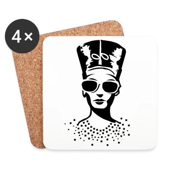 A woman wearing sunglasses with Nefertiti hat - Coasters (set of 4) - white - Front