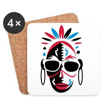 African mask with sunglasses - Coasters (set of 4) - white - Front
