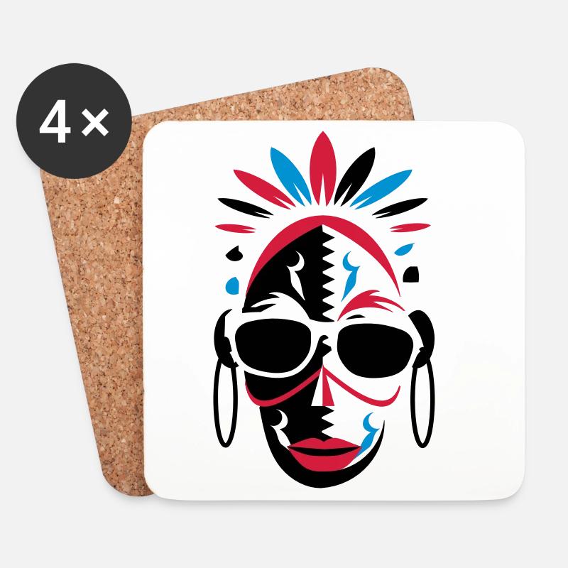 afrikanische Maske mit Sonnenbrille als Stencil - Untersetzer (4er-Set) - Weiß
