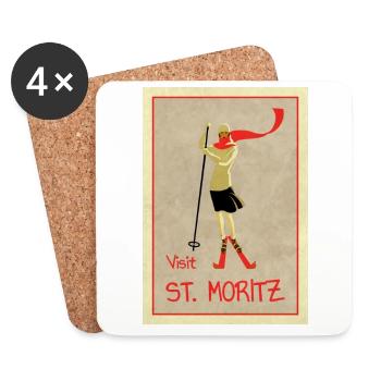 Vintage Retro Travel Poster St Moritz - Coasters (set of 4) - white - Front